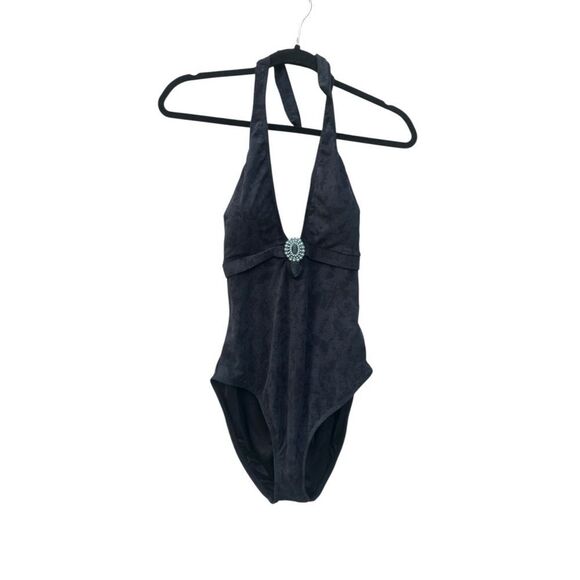 Magic suit Black One Piece Swimsuit with Plunging Neckline and turquoise size 14 - Picture 1 of 6